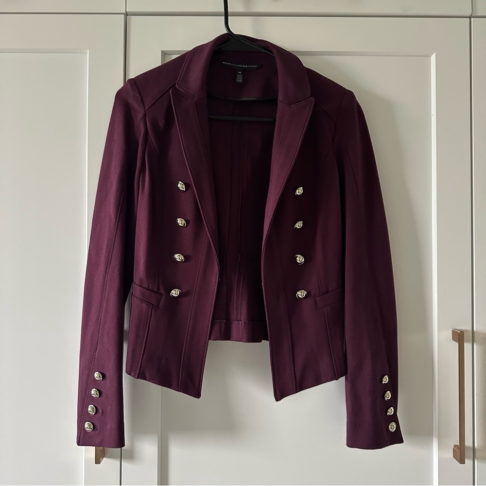 White House Black Market Plum Blazer with Metallic Buttons